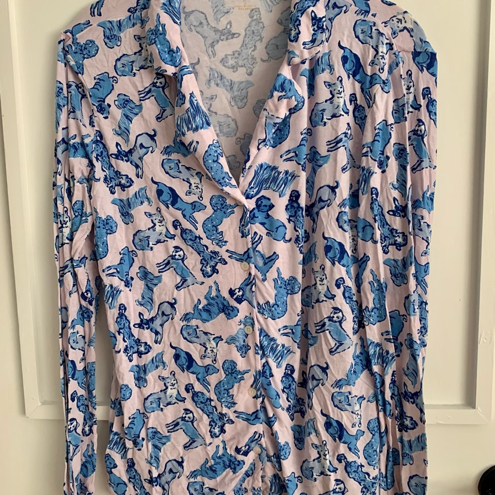 Lilly Pulitzer Zanzibar blue ruff night top VGUC